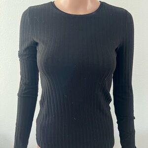 Zara Black Ribbed Long-Sleeve Crewneck Top